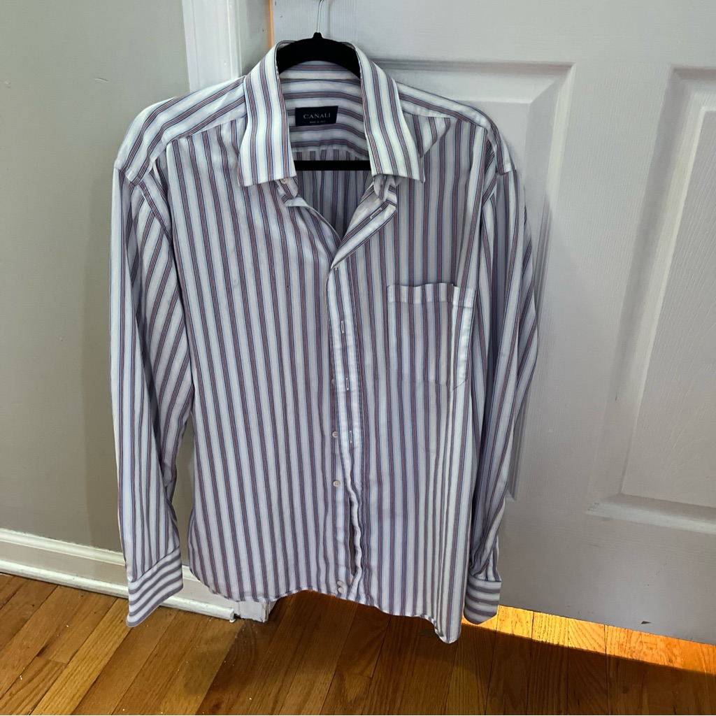 Canali Men's Striped Shirt - Blue And White Made In Italy